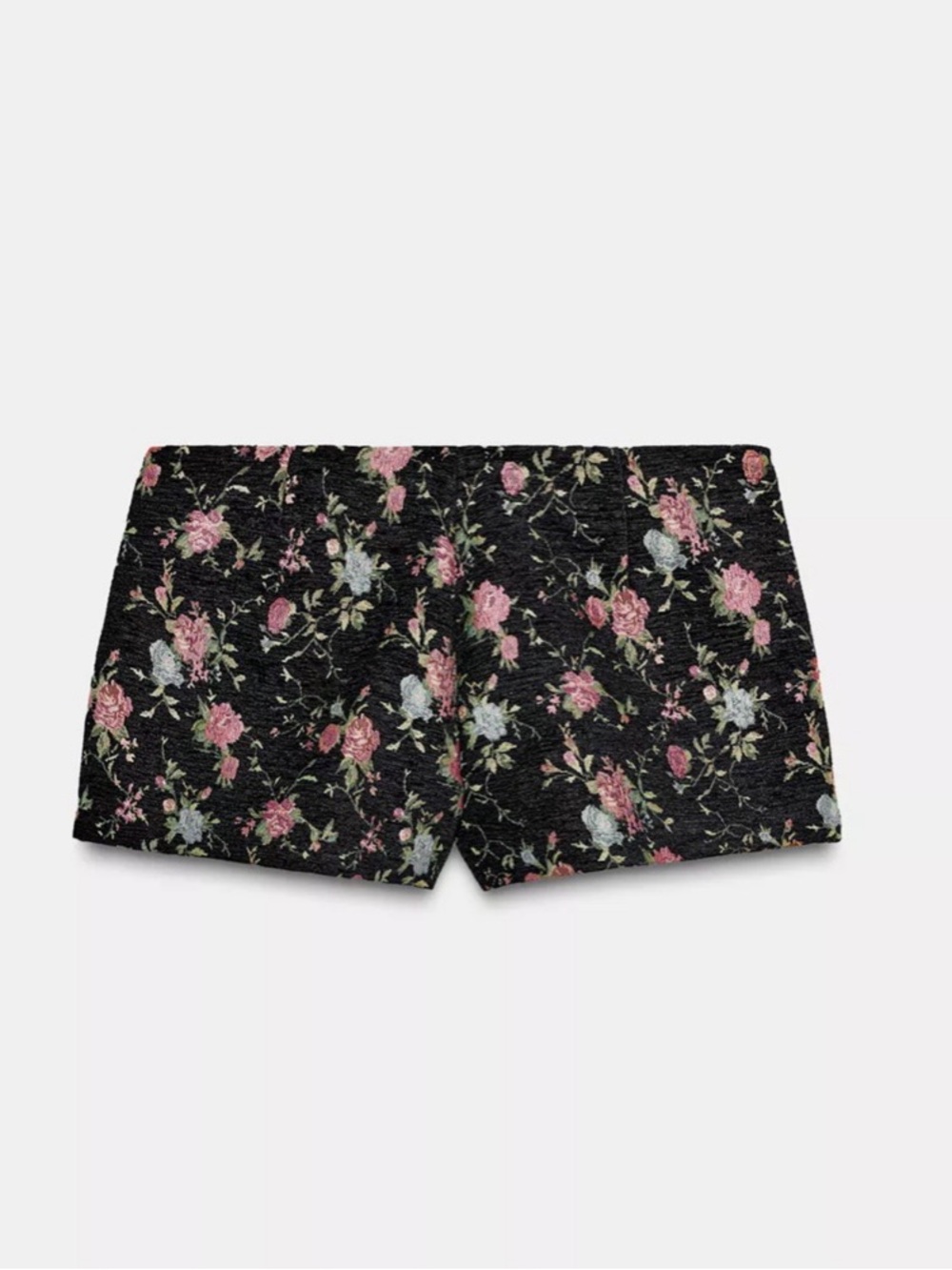 Zara Black High-Waist Floral Shorts with Pink and Blue Roses